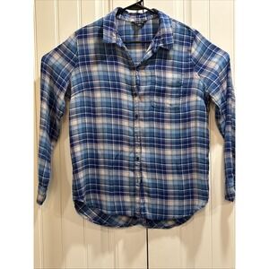 Lucky Brand Top Womens L Plaid Split Tail Blouse Shirt Soft  Flannel  Blue